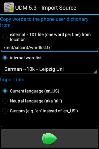 User Dictionary Manager for Android Import